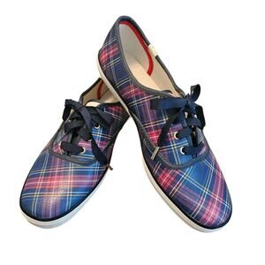 Talbots Exclusive Keds Champion Plaid Sneakers Navy Pink Leather Size 9 Leather